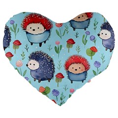 Hedgehogs Animal Large 19  Premium Flano Heart Shape Cushions by Pakjumat