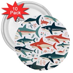 Fish Shark Animal Pattern 3  Buttons (10 Pack)  by Pakjumat