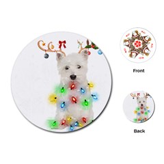 West Highland White Terrier Dog Snow T- Shirt West Highland White Terrier Dog Snow Reindeer Santa Ha Playing Cards Single Design (round) by ZUXUMI
