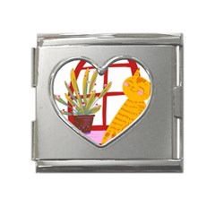 Cat Pet Ginger Art Animal Cartoon Mega Link Heart Italian Charm (18mm) by uniart180623