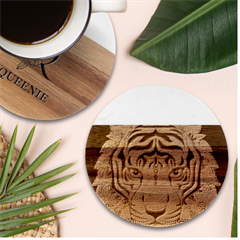 Tiger Head Marble Wood Coaster (round) by Ket1n9
