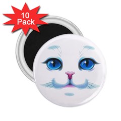 Cute White Cat Blue Eyes Face 2 25  Magnets (10 Pack)  by Ket1n9