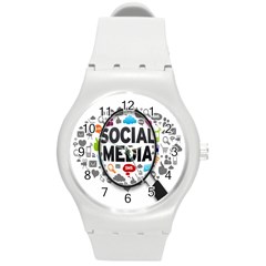 Social Media Computer Internet Typography Text Poster Round Plastic Sport Watch (m) by Ket1n9