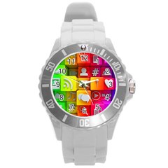 Colorful 3d Social Media Round Plastic Sport Watch (l) by Ket1n9
