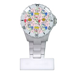 Seamless-pattern-with-many-funny-cute-superhero-dinosaurs-t-rex-mask-cloak-with-comics-style-inscrip Plastic Nurses Watch by Ket1n9