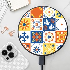 Mexican-talavera-pattern-ceramic-tiles-with-flower-leaves-bird-ornaments-traditional-majolica-style- Wireless Fast Charger(black) by Ket1n9
