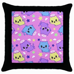 Seamless Pattern With Cute Kawaii Kittens Throw Pillow Case (black) by Grandong