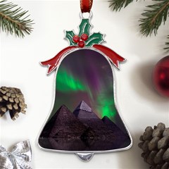 Aurora Northern Lights Celestial Magical Astronomy Metal Holly Leaf Bell Ornament by Grandong
