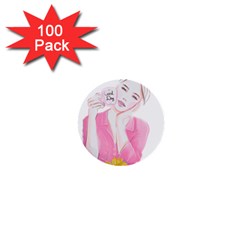 Girl Pink 1  Mini Buttons (100 Pack)  by SychEva