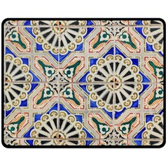 Ceramic-portugal-tiles-wall- Two Sides Fleece Blanket (medium) by Amaryn4rt
