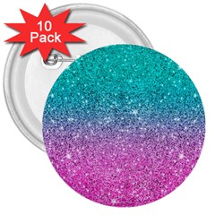 Pink And Turquoise Glitter 3  Buttons (10 Pack)  by Sarkoni