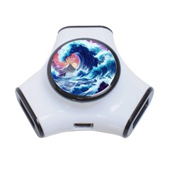 Storm Tsunami Waves Ocean Sea Nautical Nature 3-port Usb Hub by Pakjumat