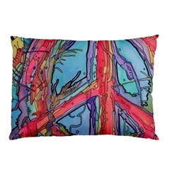 Hippie Peace Sign Psychedelic Trippy Pillow Case (two Sides) by Modalart