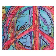 Hippie Peace Sign Psychedelic Trippy Premium Plush Fleece Blanket (small) by Modalart