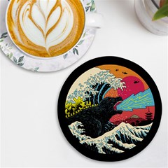 Retro Wave Kaiju Godzilla Japanese Pop Art Style Uv Print Round Tile Coaster by Modalart