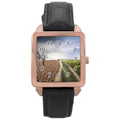 Climate Landscape Rose Gold Leather Watch  by Sarkoni