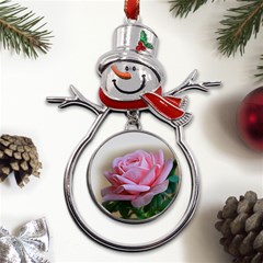 Rose Pink Flowers Pink Saturday Metal Snowman Ornament by Amaryn4rt
