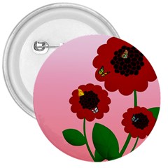 Flowers Butterflies Red Flowers 3  Buttons by Sarkoni