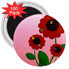 Flowers Butterflies Red Flowers 3  Magnets (100 Pack) by Sarkoni