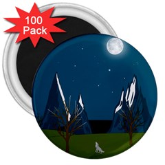 Vector Graphic Mountains Snow Wolf 3  Magnets (100 Pack) by Sarkoni