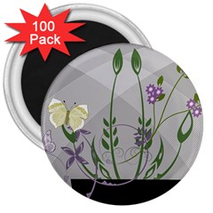 Flower Butterfly Pot 3  Magnets (100 Pack) by Sarkoni