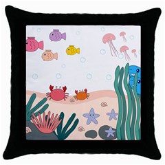Cartoon Marine Life Marine Drawing Throw Pillow Case (black) by Sarkoni
