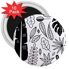 Leaves Plants Doodle Drawing 3  Magnets (10 Pack)  by Sarkoni
