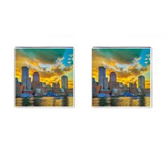 Boston Skyline Cityscape River Cufflinks (square) by Sarkoni