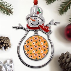 Flower Orange Pattern Floral Metal Snowman Ornament by Dutashop