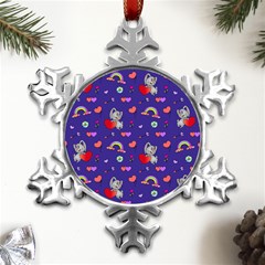 Rabbit Hearts Texture Seamless Pattern Metal Small Snowflake Ornament by Ravend
