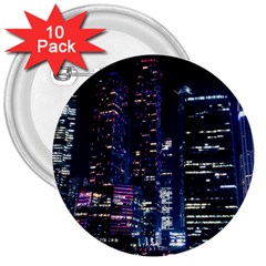 Black Building Lighted Under Clear Sky 3  Buttons (10 Pack)  by Modalart