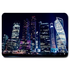 Black Building Lighted Under Clear Sky Large Doormat by Modalart