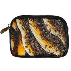 Yellow And Black Bees On Brown And Black Digital Camera Leather Case by Ndabl3x