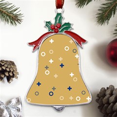 Cross Circles White Circles Metal Holly Leaf Bell Ornament by Grandong