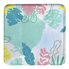 Plants Leaves Border Frame Square Glass Fridge Magnet (4 Pack) by Grandong