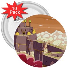 Animated Castle Illustration Adventure Time Cartoon Nature 3  Buttons (10 Pack)  by Sarkoni