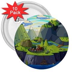 Cartoon Network Mountains Landscapes Seas Illustrations Adventure Time Rivers 3  Buttons (10 Pack)  by Sarkoni