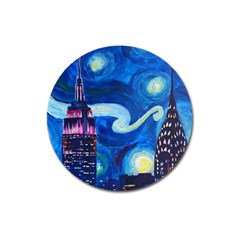 Starry Night In New York Van Gogh Manhattan Chrysler Building And Empire State Building Magnet 3  (round) by Modalart