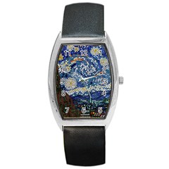 Mosaic Art Vincent Van Gogh Starry Night Barrel Style Metal Watch by Modalart