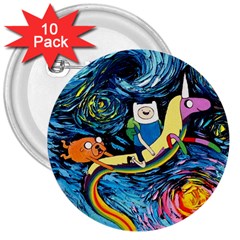 Adventure Time Art Starry Night Van Gogh 3  Buttons (10 Pack)  by Modalart