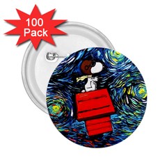 Dog Flying House Cartoon Starry Night Vincent Van Gogh Parody 2 25  Buttons (100 Pack)  by Modalart