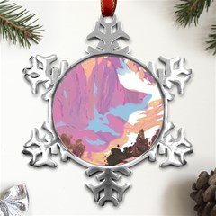 Pink Mountains Grand Canyon Psychedelic Mountain Metal Small Snowflake Ornament by Modalart