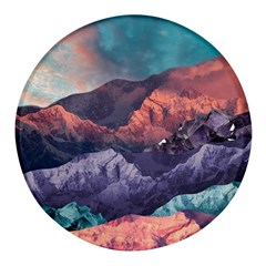 Adventure Psychedelic Mountain Round Glass Fridge Magnet (4 Pack) by Modalart