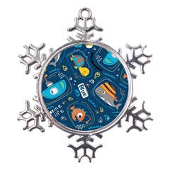 Seamless Pattern Vector Submarine With Sea Animals Cartoon Metal Large Snowflake Ornament by Bedest