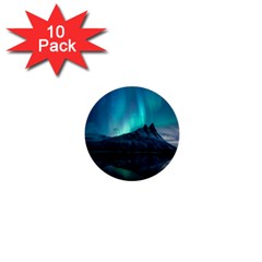 Aurora Borealis Mountain Reflection 1  Mini Buttons (10 Pack)  by Pakjumat