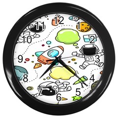 Sketch Cartoon Space Set Wall Clock (black) by Hannah976