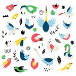 Vector Set Isolates With Cute Birds Scandinavian Style Play Mat (Square) Front