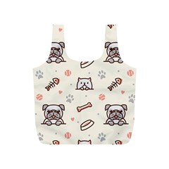 Pug Dog Cat With Bone Fish Bones Paw Prints Ball Seamless Pattern Vector Background Full Print Recycle Bag (s) by Bedest