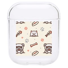 Pug Dog Cat With Bone Fish Bones Paw Prints Ball Seamless Pattern Vector Background Hard Pc Airpods 1/2 Case by Bedest