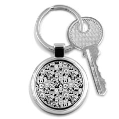 Seamless Pattern With Black White Doodle Dogs Key Chain (round) by Grandong